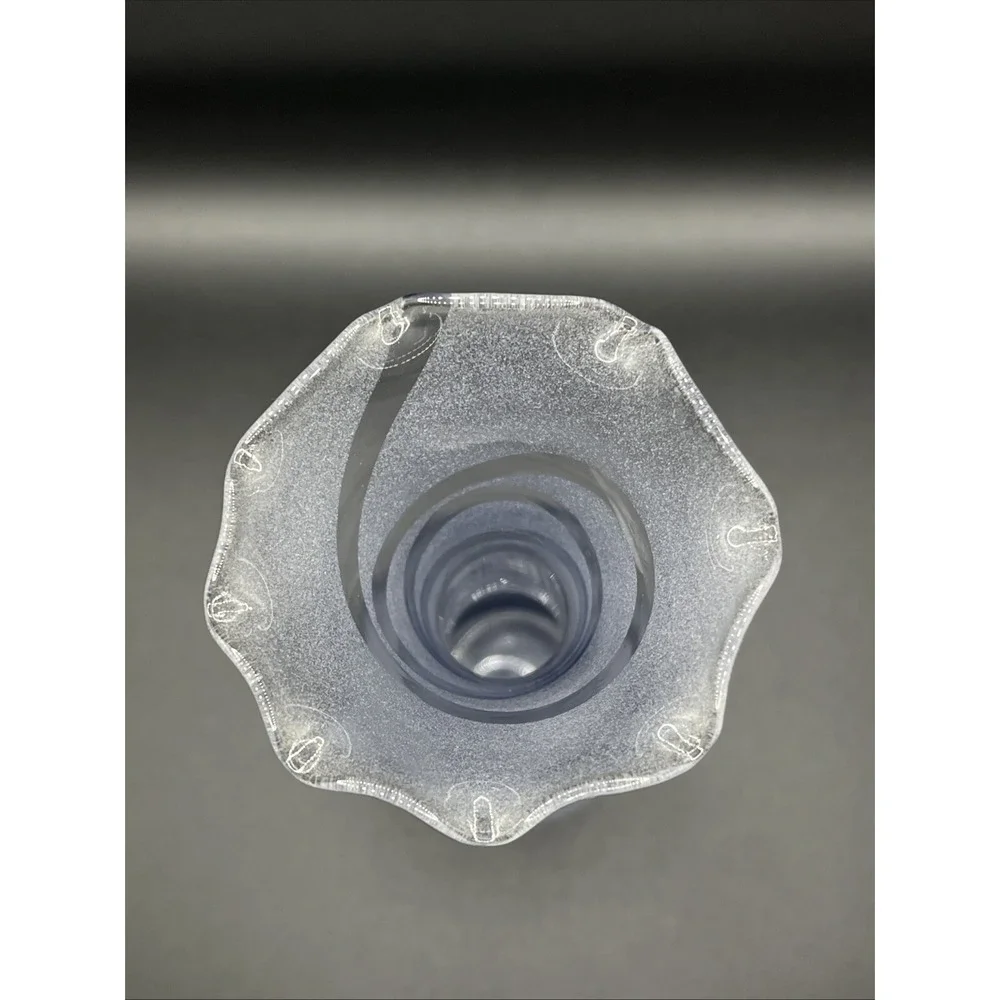 Frosted Lavender & Transparent Swirl Bud Vase w/ Scalloped Top 7.75